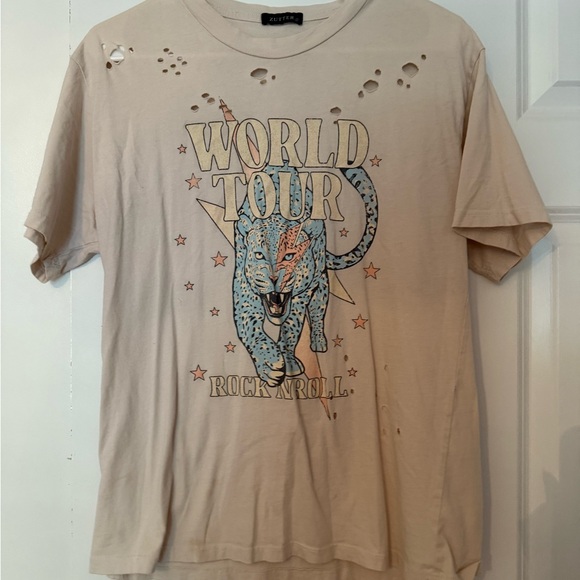 Zara Beige World Tour Graphic Tee - Picture 1 of 2